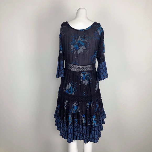 Free People Voile Lace Purple Floral Dress Tiered - Picture 4 of 5